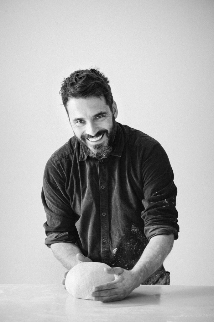 Black & white portrait of baker kneading dough, Hobbs House Bakery, Tom Herbert, Fabulous Baker Brothers