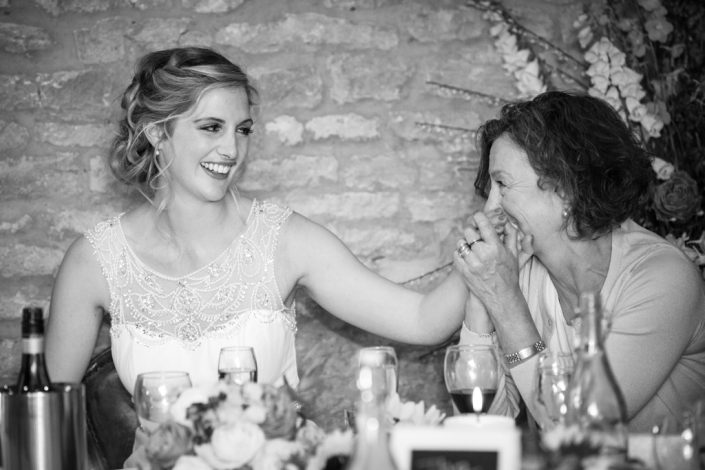 Black & White Bride & Mother of the Bride during the speeches